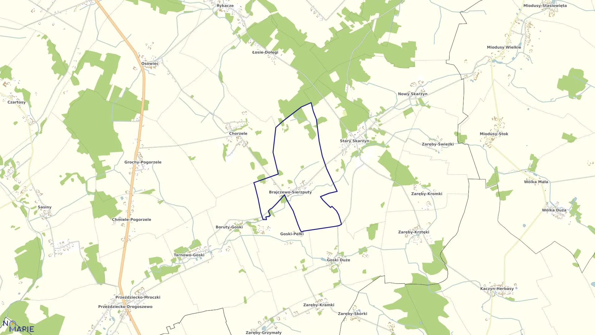 Mapa obrębu BRAJCZEWO SIERZPUTY w gminie Zambrów