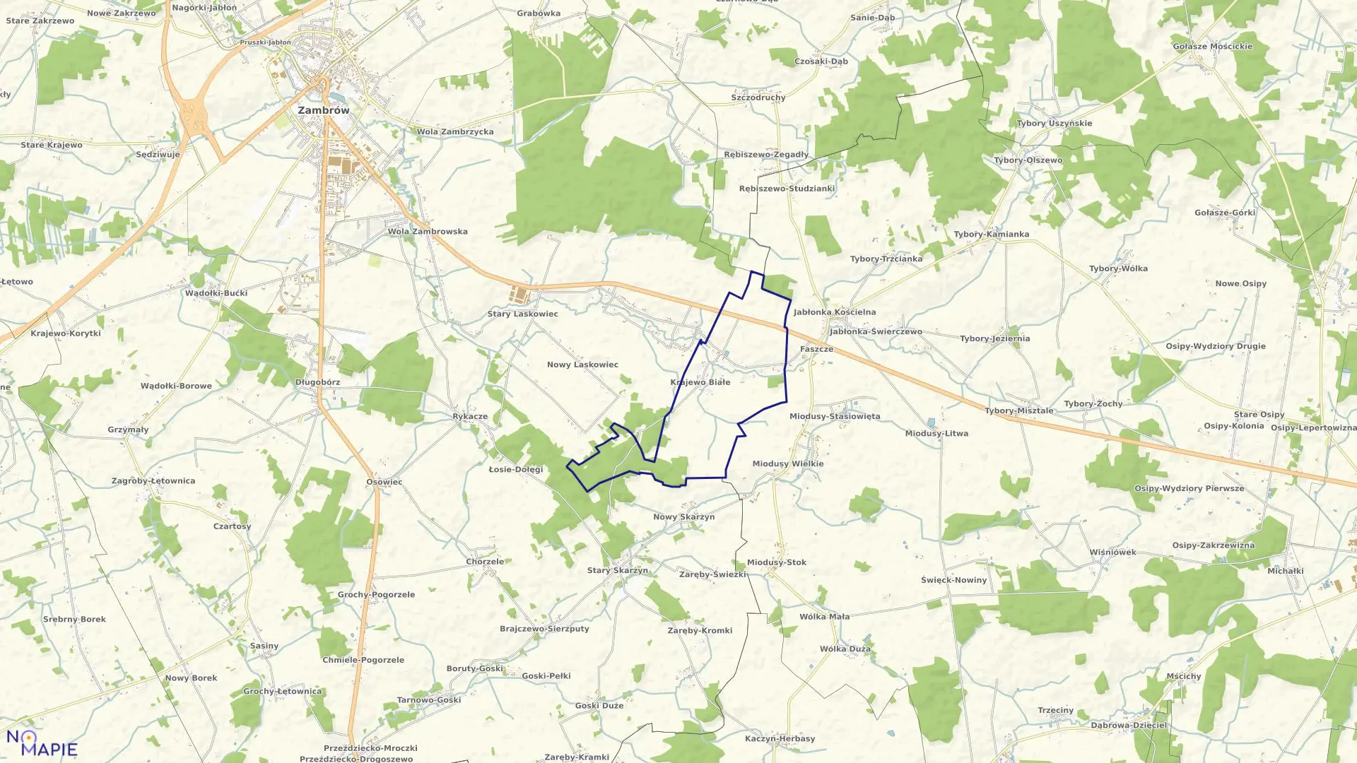 Mapa obrębu KRAJEWO BIAŁE w gminie Zambrów