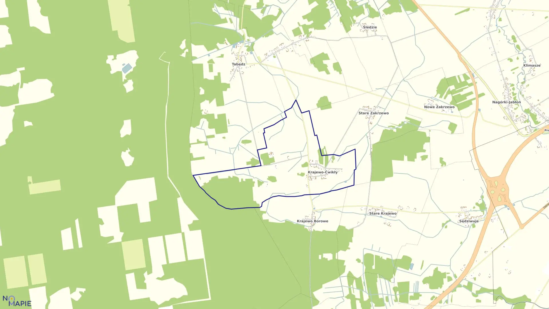 Mapa obrębu KRAJEWO ĆWIKŁY w gminie Zambrów