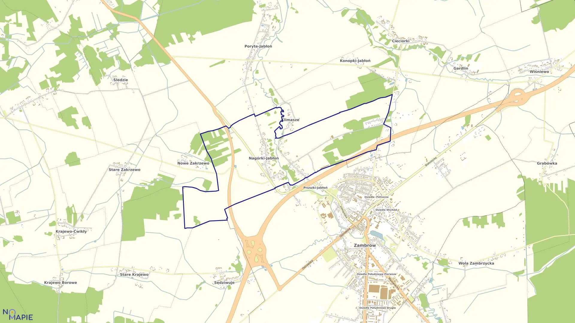 Mapa obrębu NAGÓRKI JABŁOŃ w gminie Zambrów