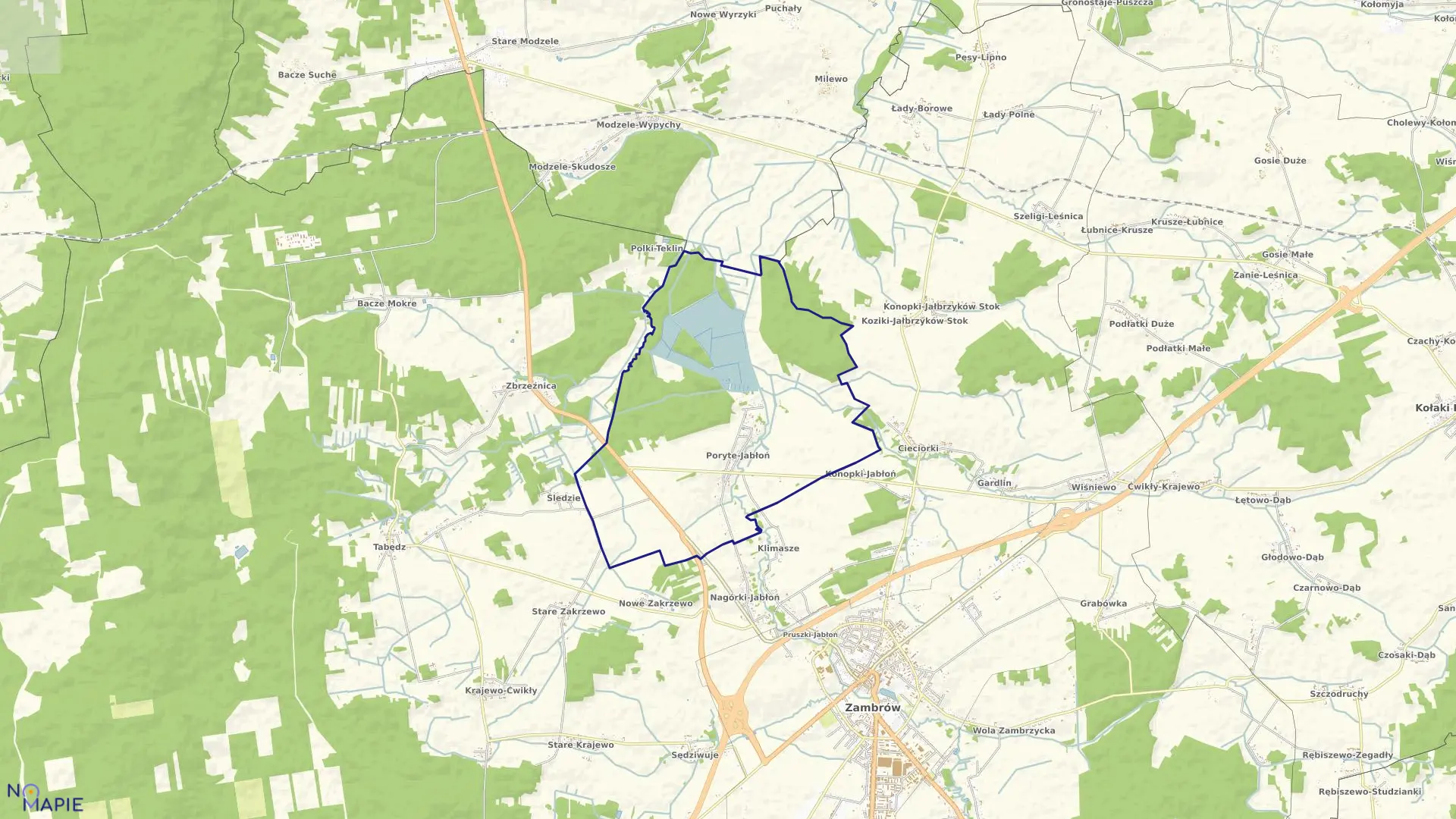 Mapa obrębu PORYTE JABŁOŃ w gminie Zambrów