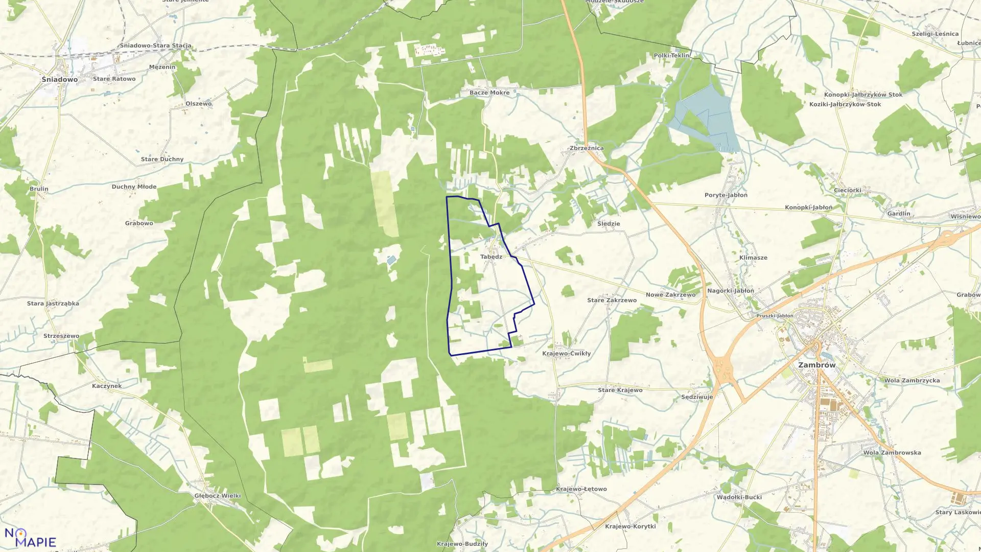 Mapa obrębu TABĘDZ w gminie Zambrów