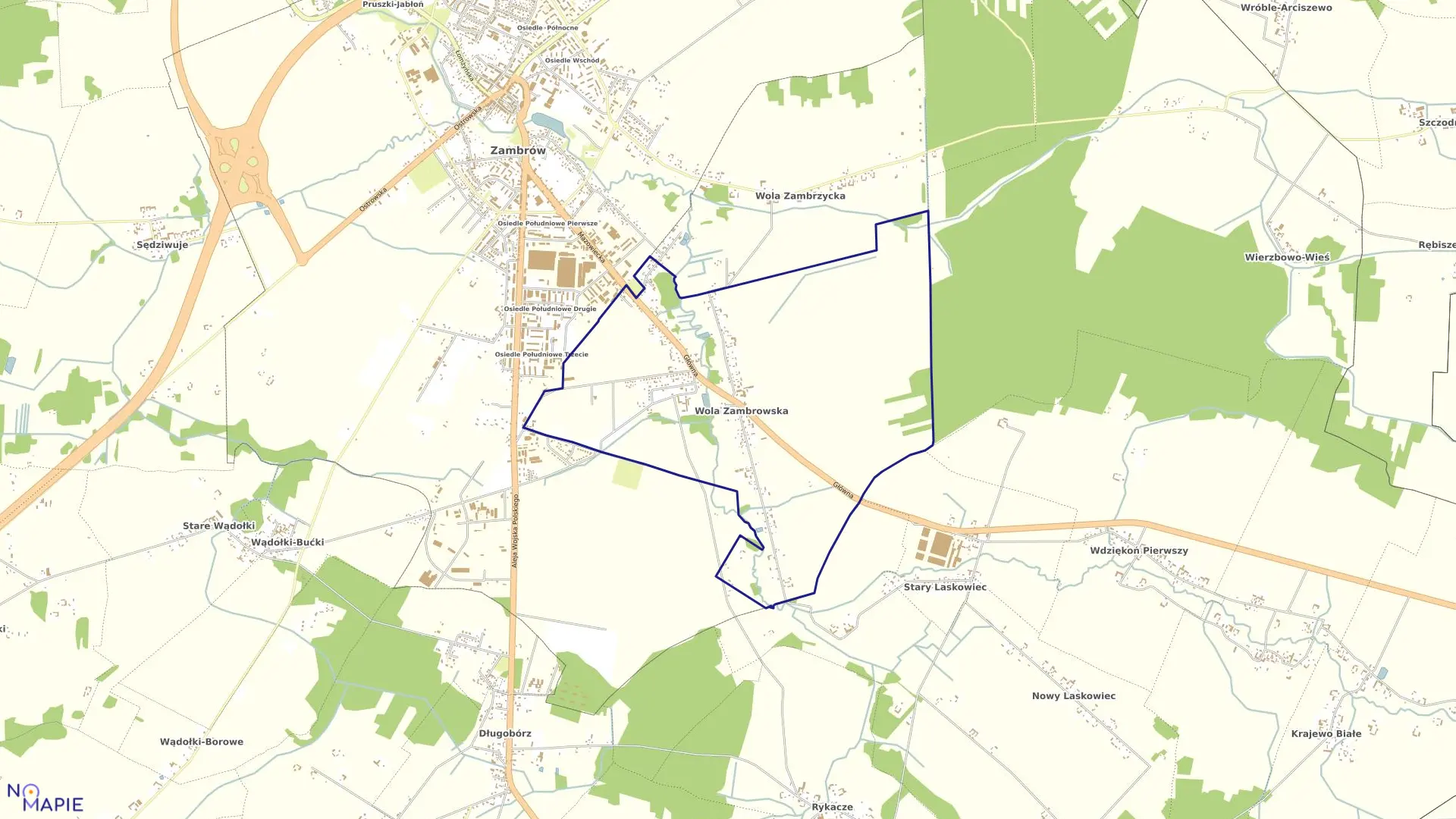 Mapa obrębu WOLA ZAMBROWSKA w gminie Zambrów