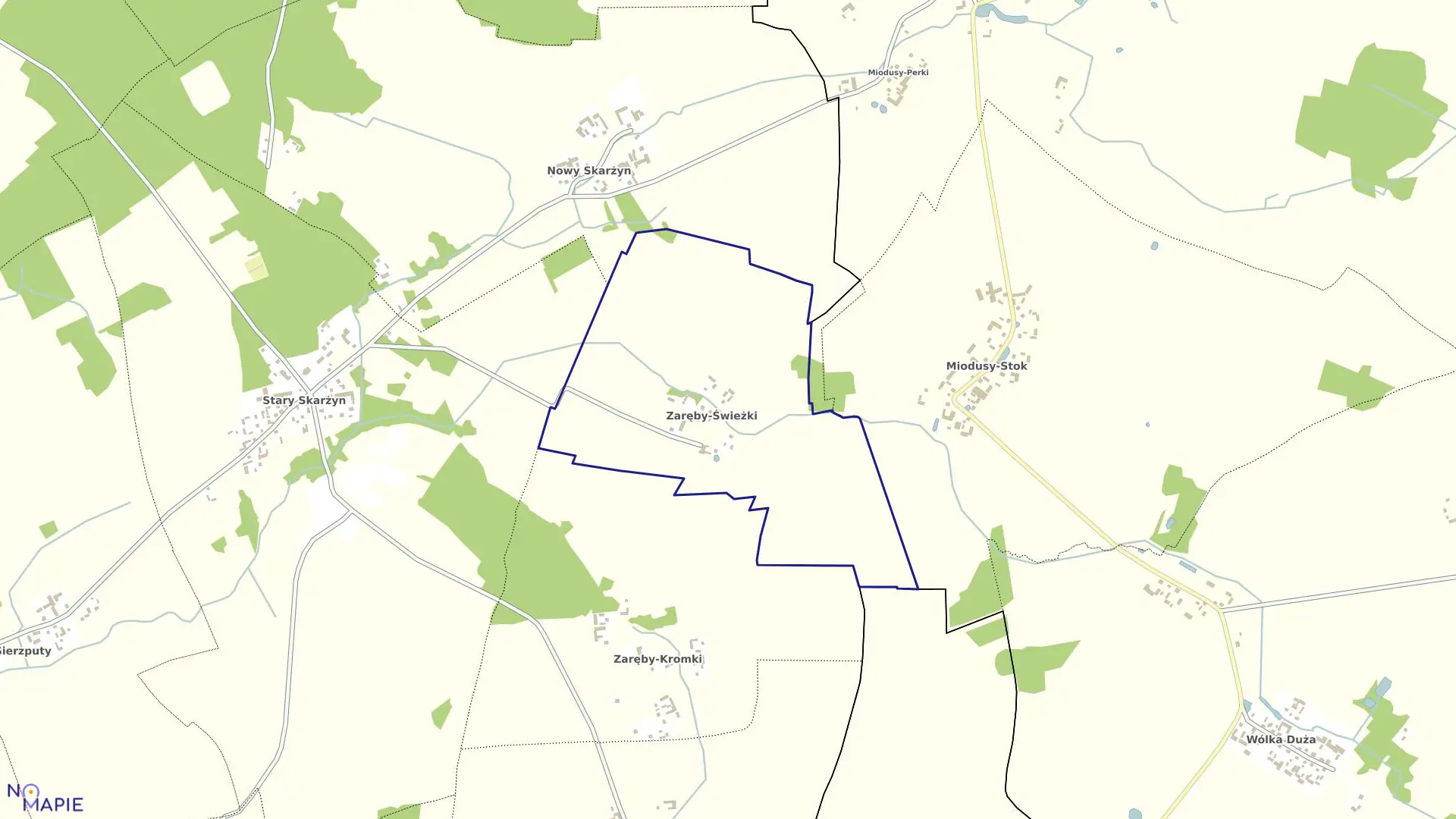 Mapa obrębu ZARĘBY ŚWIEŻKI w gminie Zambrów